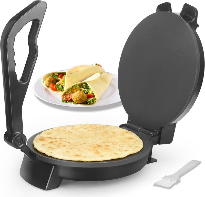 FineMade Compact 10'' Roti Maker Machine, Electric Tortilla Press with Detachable Handle, Prensa Para Tortillas,Chapati Maker Machine, Burrito Maker, Tortillera, Black - Image 1